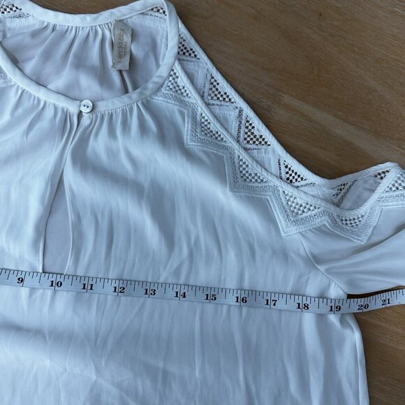 Ramy Brook Blouse Womens M/L White Cold Shoulder Lace Trim Long Sleeve Top - Picture 10 of 11